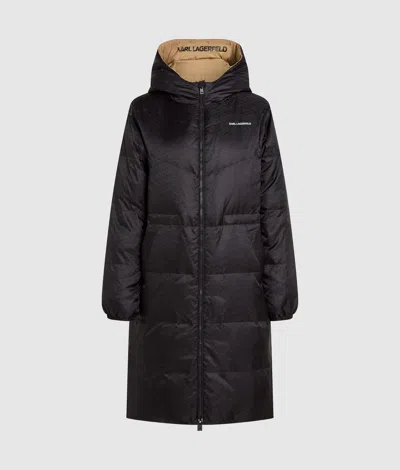 Karl Lagerfeld Reversible Long Puffer Jacket In Black