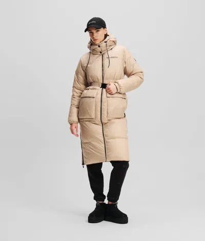 Karl Lagerfeld Reversible Longline Puffer Jacket In Brown