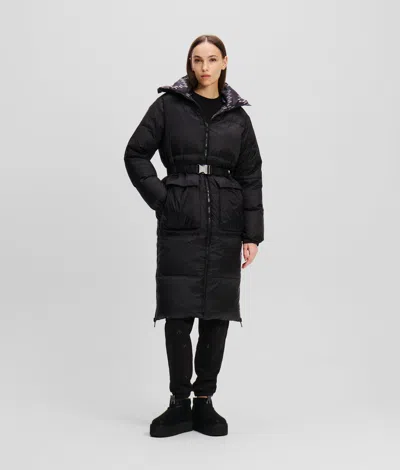 Karl Lagerfeld Reversible Longline Puffer Jacket In Black