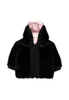 Karl Lagerfeld Reversible Pink Down Jacket For Baby Girl With Logo In Black