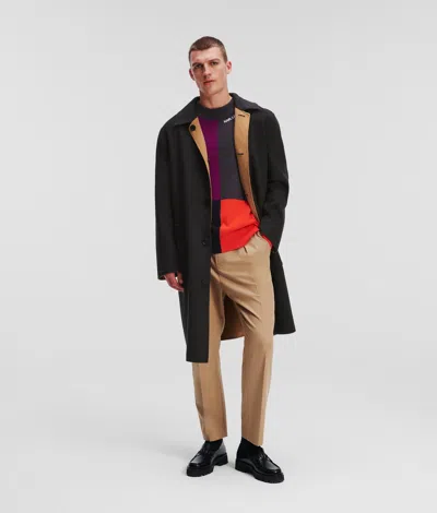 Karl Lagerfeld Reversible Tailored Wool-blend Coat In Black