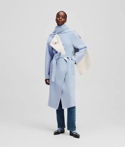Karl Lagerfeld Reversible Wool Coat In Blue