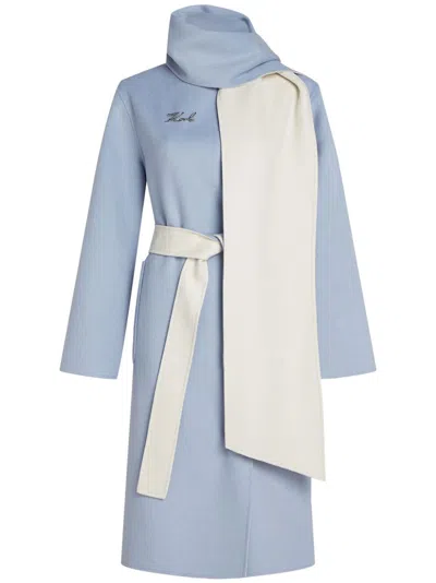 Karl Lagerfeld Reversible Wool Coat In Blue