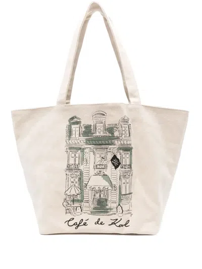 Karl Lagerfeld Revesible Canvas Tote Bag In Neutrals