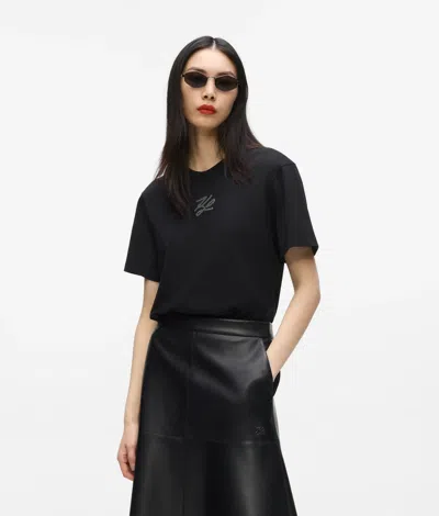 Karl Lagerfeld Rhinestone Autograph T-shirt In Black