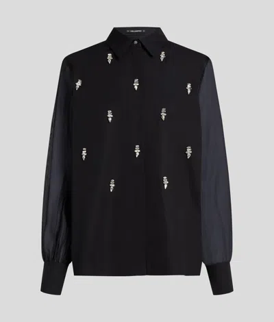 Karl Lagerfeld Rhinestone Blouse In Black