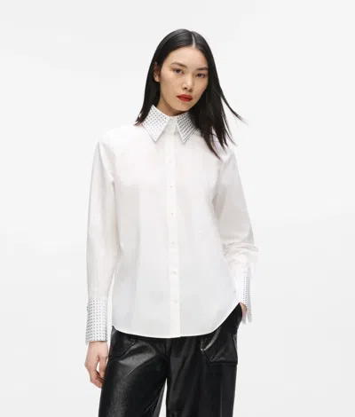 Karl Lagerfeld Rhinestone Buttoned Shirt In White