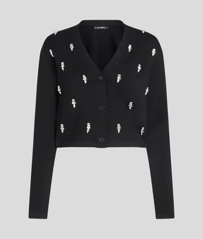 Karl Lagerfeld Rhinestone Cardigan In Black