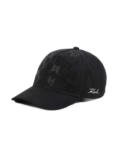 Karl Lagerfeld Kids' Rhinestone Cotton Cap In Black