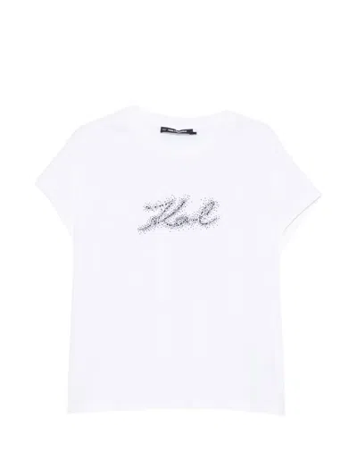 Karl Lagerfeld Rhinestone Crystal-embellished Logo-print T-shirt In White