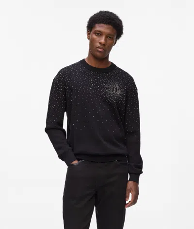 Karl Lagerfeld Rhinestone Degradé Sweater In Black