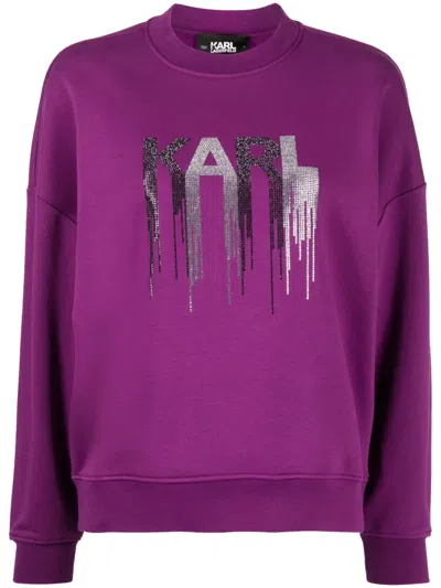 Karl Lagerfeld Rhinestone-embelished Crew-neck Sweatshirt In Purple
