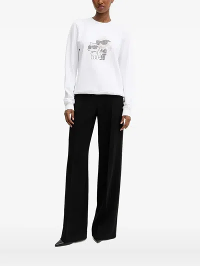 Karl Lagerfeld Rhinestone-embellished Crew-neck Sweatshirt In White