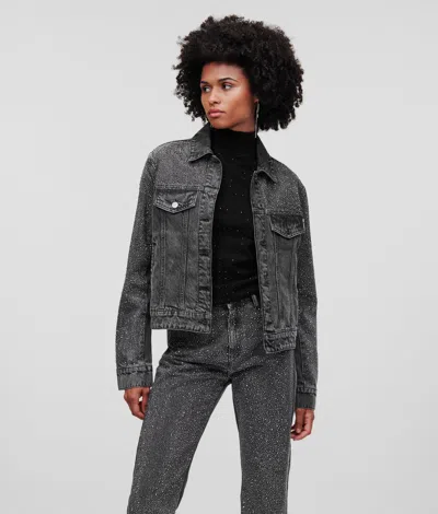Karl Lagerfeld Rhinestone-embellished Denim Jacket In Black