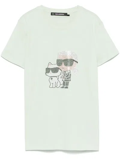 Karl Lagerfeld T-shirt Mit Strassverzierung In Grün