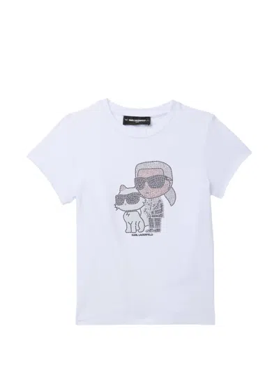 Karl Lagerfeld Kids' Rhinestone-embellishment T-shirt In White