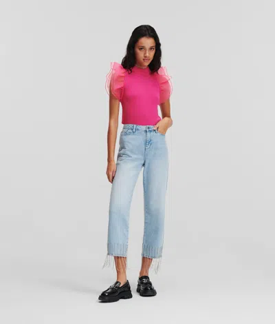 Karl Lagerfeld Rhinestone Fringed Jeans In Blue