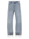 Karl Lagerfeld Crystal Embellished Fringed Denim With Pockets And Belt Loops In Blue