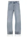 Karl Lagerfeld Crystal Embellished Fringed Denim With Pockets And Belt Loops In Blue