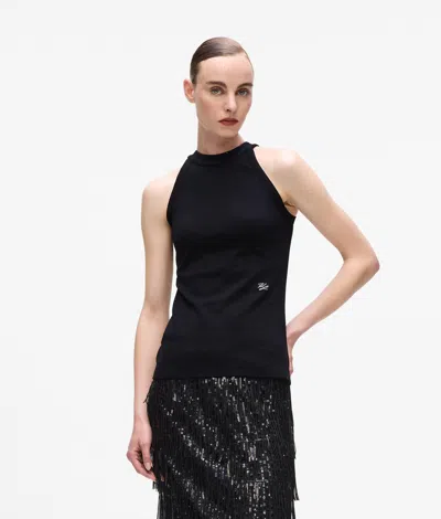 Karl Lagerfeld Rhinestone Halter-neck Top In Black