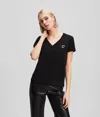Karl Lagerfeld Rhinestone Ikon Choupette V-neck T-shirt In Black