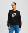 Karl Lagerfeld Rhinestone Ikon Karl & Choupette Sweatshirt In Black
