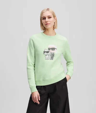 Karl Lagerfeld Rhinestone Ikon Karl & Choupette Sweatshirt In Green