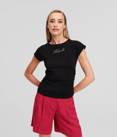 Karl Lagerfeld Rhinestone Karl Signature T-shirt In Black