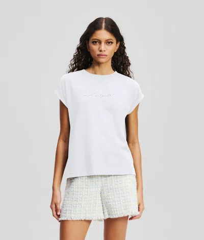 Karl Lagerfeld Rhinestone Karl Signature T-shirt In White
