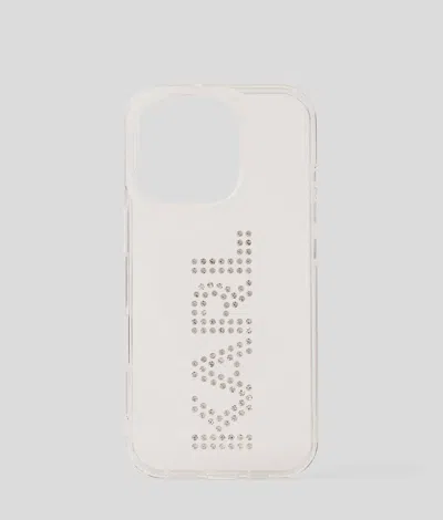 Karl Lagerfeld Rhinestone Logo Iphone 16 Pro Case In White
