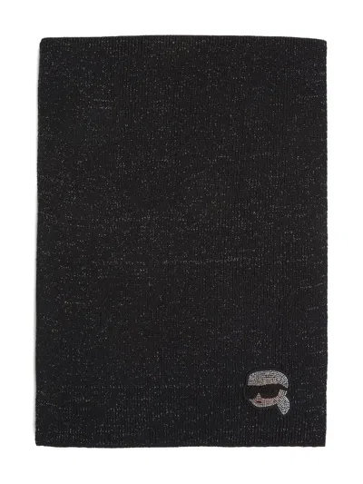 Karl Lagerfeld Ikon Rhinestone-logo Scarf In Black