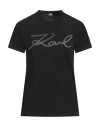 Karl Lagerfeld Rhinestone Logo T-shirt Woman T-shirt Black Size L Organic Cotton In Black