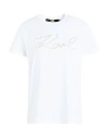 Karl Lagerfeld Rhinestone Logo T-shirt Woman T-shirt White Size L Organic Cotton