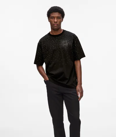 Karl Lagerfeld Rhinestone Monogram T-shirt In Black