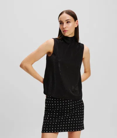 Karl Lagerfeld Rhinestone Shift Top In Black