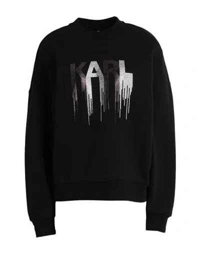 Karl Lagerfeld Rhinestone Sweatshirt Woman Sweatshirt Black Size M Organic Cotton, Recycled Polyeste