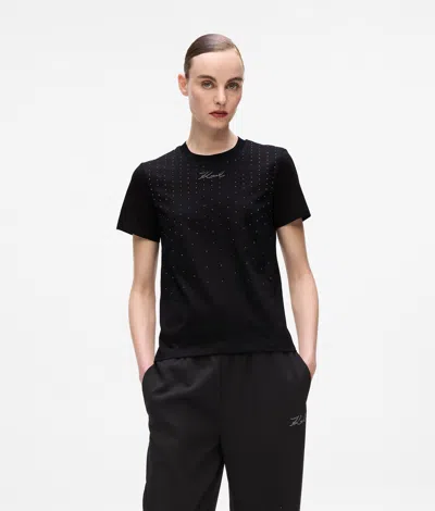 Karl Lagerfeld Rhinestone T-shirt In Black