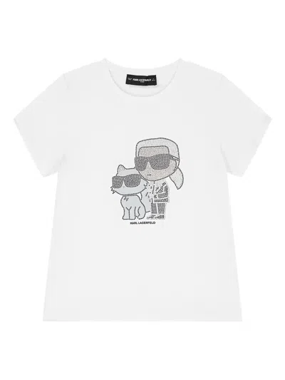 Karl Lagerfeld Kids' Rhinestone T-shirt In White