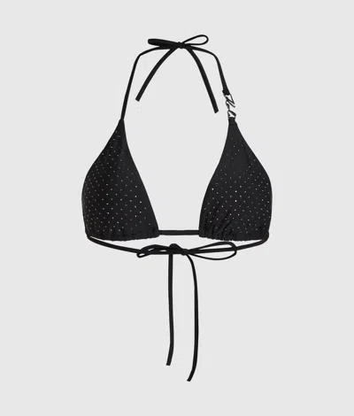 Karl Lagerfeld Rhinestone Triangle Bikini Top In Black