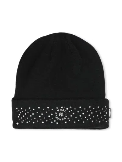 Karl Lagerfeld Kids' Rhinestoned Beanie In Black