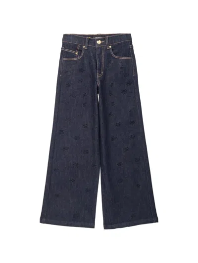 Karl Lagerfeld Kids' Rhinestone-embellished Wide-leg Jeans In Blue