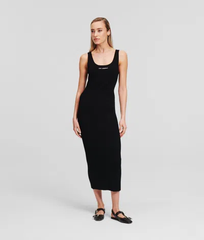 Karl Lagerfeld Ribbed-knit Sleeveless Midi Dress In Black