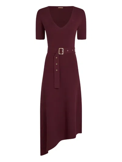 Karl Lagerfeld Ribbed Asymmetric Midi Dress In Burgundy