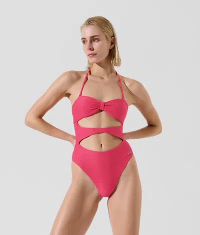 Karl Lagerfeld Ribbed Bandeau Swimsuit In Pink