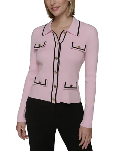 Karl Lagerfeld Ribbed Cardigan Jacket In Parfait Pink