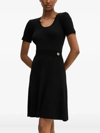 Karl Lagerfeld Ribbed Gold-button Mini Dress In Black