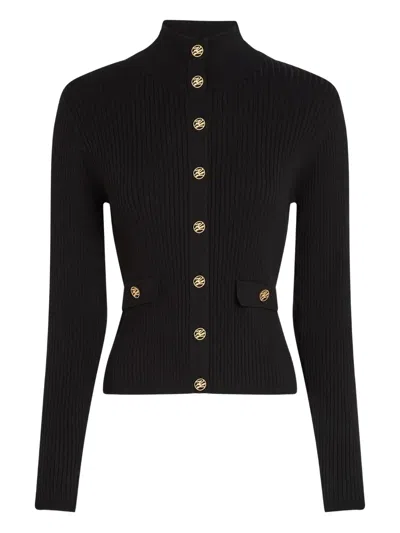 Karl Lagerfeld Ribbed High-neck Button Cardigan In Black