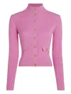Karl Lagerfeld Ribbed High-neck Button Cardigan In Pink