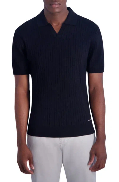 Karl Lagerfeld Ribbed Johnny Collar Polo Sweater In Black