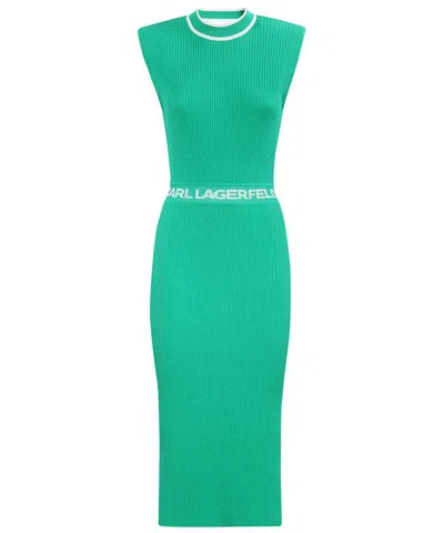 Karl Lagerfeld Ribbed Knit Dress In Green